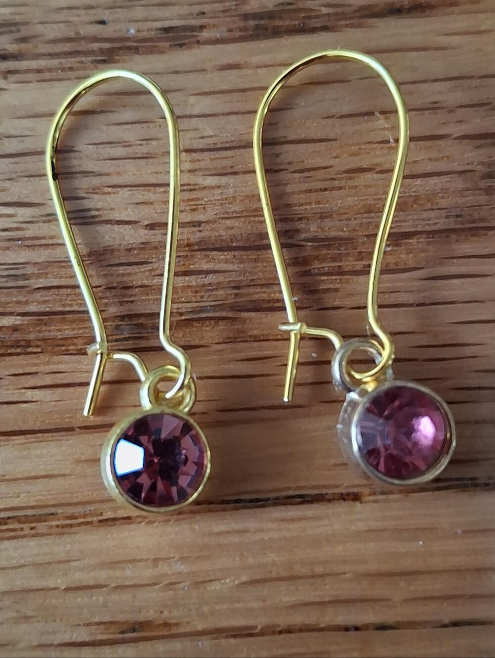 Gold Drop Earrings with Bright Pink Gemstone